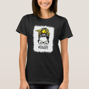 Bleaching Softball Gigi Life Leopard Messy Bun Mot T-shirt