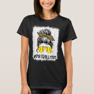 Bleaching Softball Ma Life Leopard Messy Bun Game T-shirt