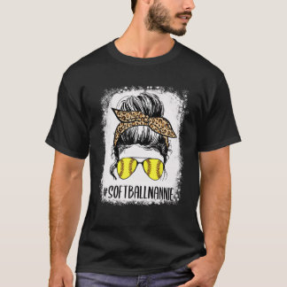 Bleaching Softball Nannie Life Leopard Messy Bun M T-shirt