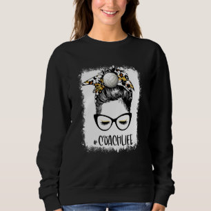 Bleaching Volleyball Coach Life Leopard Messy Bun Trui