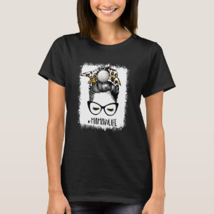 Bleaching Volleyball Mamaw Life Leopard Messy Bun T-shirt