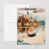 Bled Reisansichtkaart Slovenië Kunst, Blauwe Bled Briefkaart (Voorkant / Achterkant)
