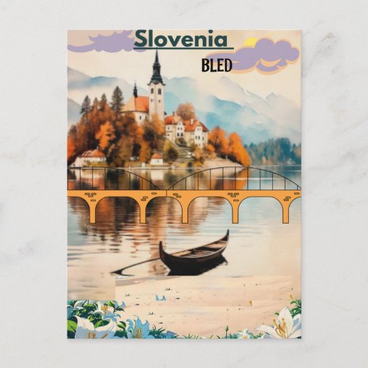 Bled Reisansichtkaart Slovenië Kunst, Blauwe Bled Briefkaart (Voorkant)
