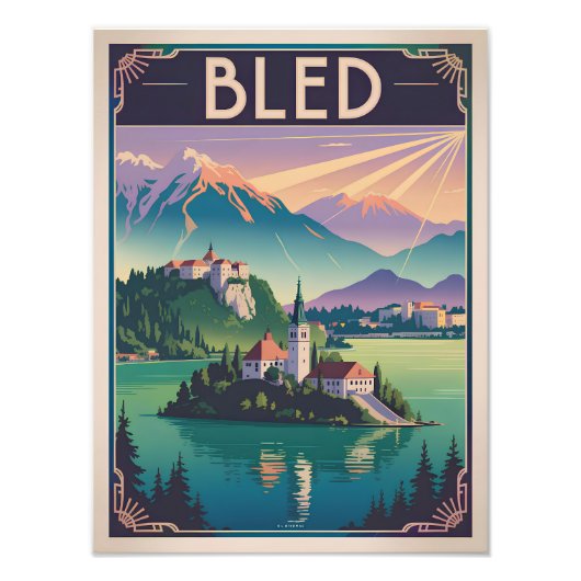 Bled Slovenia vintage Foto Afdruk (Voorkant)
