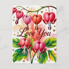 Bleeding Heart Floral Illustration with Love You  Briefkaart
