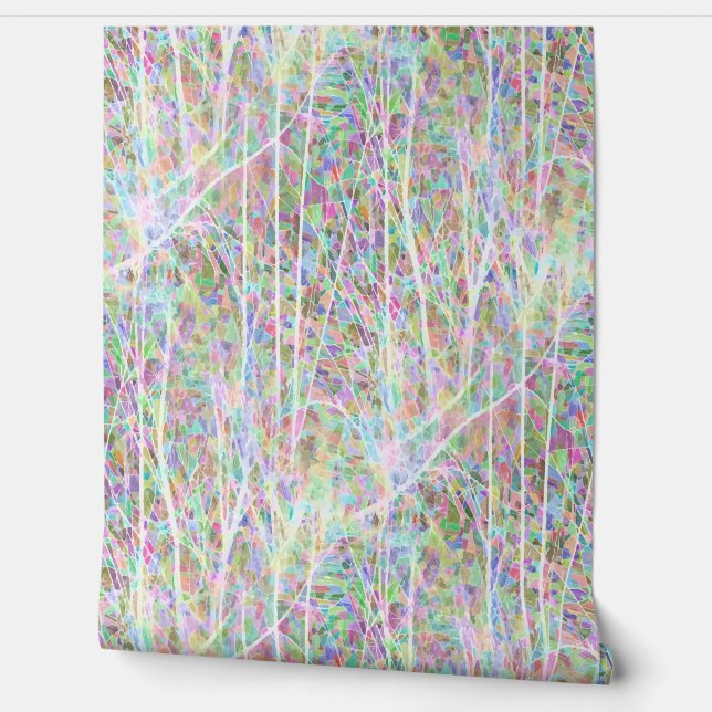 Bleek behang met bosstructuur (Afrollen)