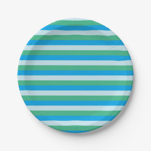 Bleek blauw, Aqua Green en Turquoise Stripes Papieren Bordje