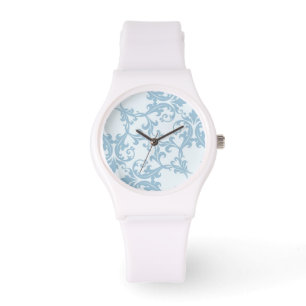Bleek blauw Damask Horloge