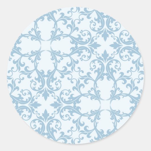 Bleek blauw Damask Ronde Sticker (Voorkant)