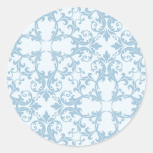 Bleek blauw Damask Ronde Sticker