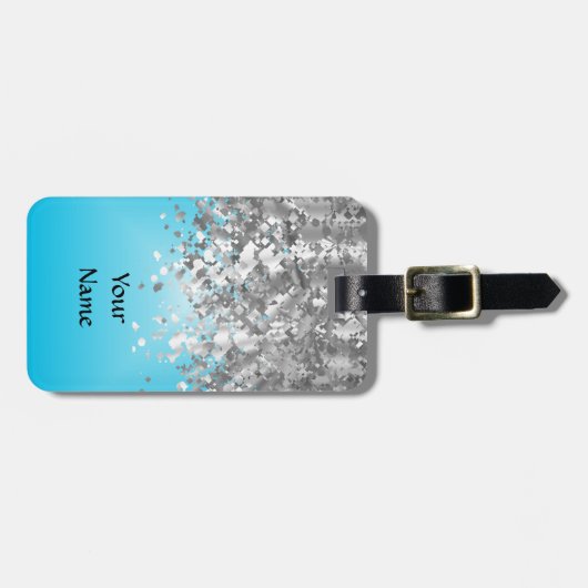 Bleek blauw en faux glitter bagagelabel (Voorkant horizontaal)
