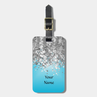 Bleek blauw en faux glitter bagagelabel