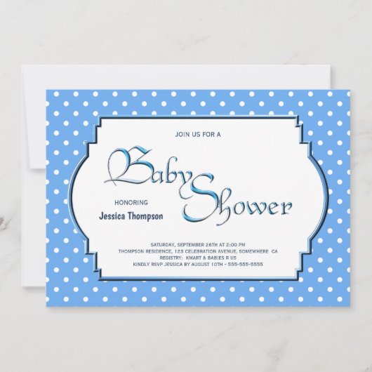 Bleek blauw en wit Baby shower van de Dot Kaart (Voorkant)