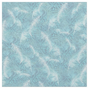 Bleek Blauw/groen Patroon Repeats & witte veren Stof