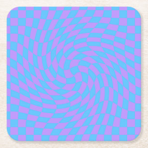 Bleek blauw & lavendel Waved geruit patroon Vierkante Kartonnen Onderzetter