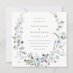 Bleek Blauw Lila Wildflower Wreatding Wedding Invi Bedankkaart