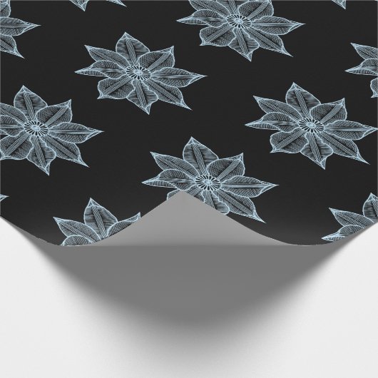 Bleek blauw op zwarte ketterjestop cadeaupapier (Hoek)