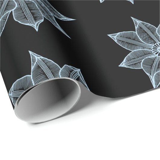 Bleek blauw op zwarte ketterjestop cadeaupapier (Rol Hoek)