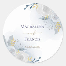 bleek blauw rozen bruiloft classic ronde sticker