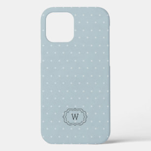 Bleek blauw wit pokstip geplateerd monogram iPhone 12 hoesje