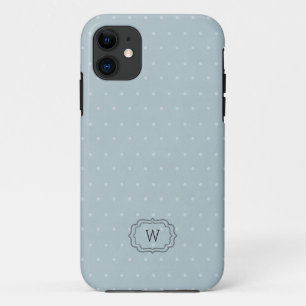 Bleek blauw wit pokstip geplateerd monogram iPhone 11 hoesje