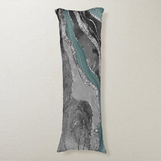 Bleek Blauwgroen grijs marmer agate Silver Glitter Lichaamskussen (Voorkant Verticaal)