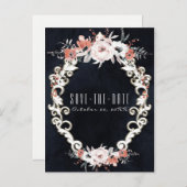 Bleek Bloemig Donker Krijt Elegant Bewaar de Datum Aankondigingskaart (Voorkant / Achterkant)