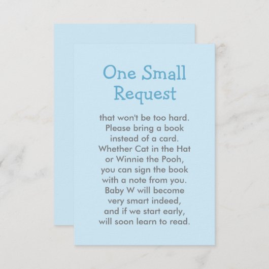 Bleek Blue Book Request Boy Baby shower Informatiekaartje (Voorkant / Achterkant)
