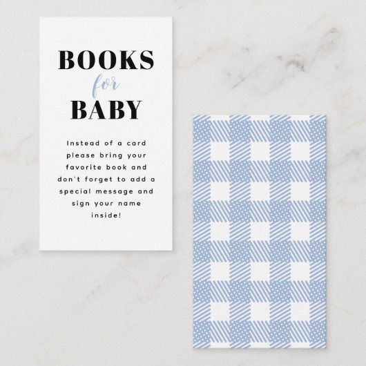 Bleek Blue Gingham Pset Baby shower Book Request Informatiekaartje (Voorkant / Achterkant)