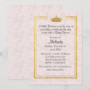 Bleek Blush met Gold Crown Baby shower Invitation Kaart