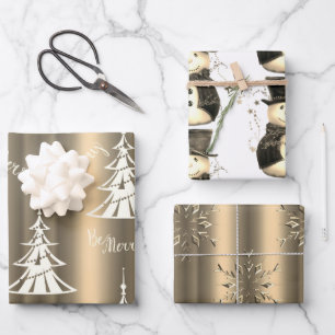 Bleek brons en gouden kerst inpakpapier vel