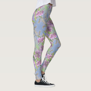 Bleek deeg Blauwe Hemel Wilde Bloemen Paars Roze Leggings