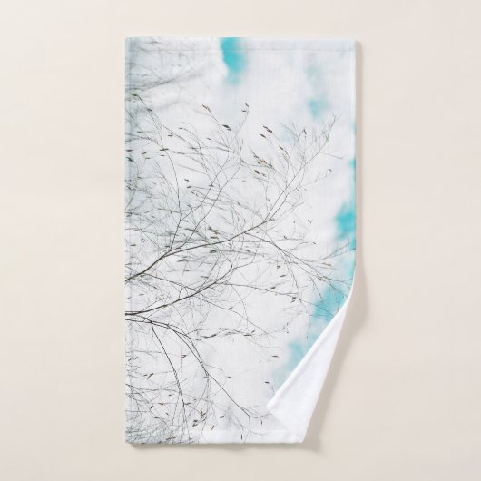 Bleek deegblad Light Blue Turquoise Tree Brunches  Bad Handdoek (Handdoek)