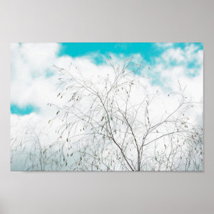 Bleek deegblad Light Blue Turquoise Tree Brunches Poster