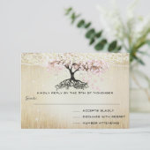 Bleek Dogwood Heart Leaf Tree Gold Wedding RSVP (Staand voorkant)