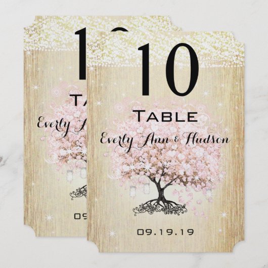 Bleek Dogwood Heart Leaf Tree Table Number Kaart (Voorkant / Achterkant)