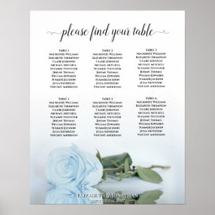 Bleek Dusty Blue Roos 6 Tafel Bond Seating Chart Poster