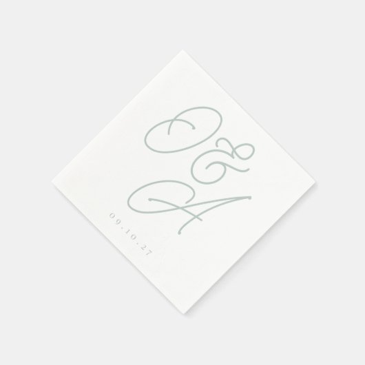 Bleek Eucalyptusscript Watermerk Monogram Weddensc Servet (Hoek)