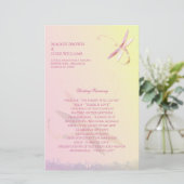 Bleek geel & roze Dragonfly bruiloft programma (Staand voorkant)