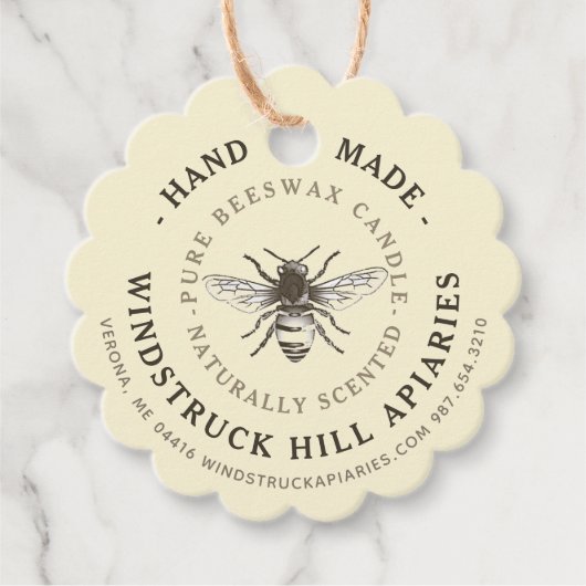 Bleek geel sierlijke hoofdhuid BEESWAX KAARS Label (Voorkant)