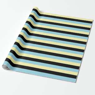 Bleek geel, zwart en borstblauwe strepen cadeaupapier