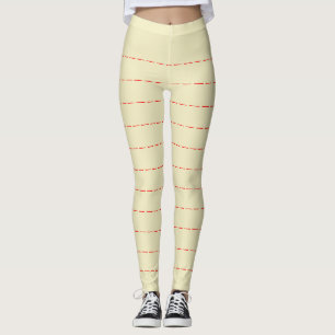 Bleek gele leggings met rode horizontale strepen