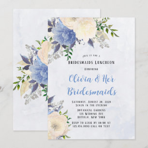 Bleek gele mosterd Blauwe Pony Bridesmaids Luncheo Kaart