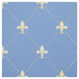 Bleek Gold Fleur-de-Lis (grootschalig) Blauw Stof