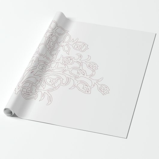 Bleek grijs, melkwit, bloemontwerp cadeaupapier (Uitgerold)