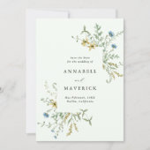 Bleek groen delicate wilde bloem boho bruiloft fot save the date (Voorkant)
