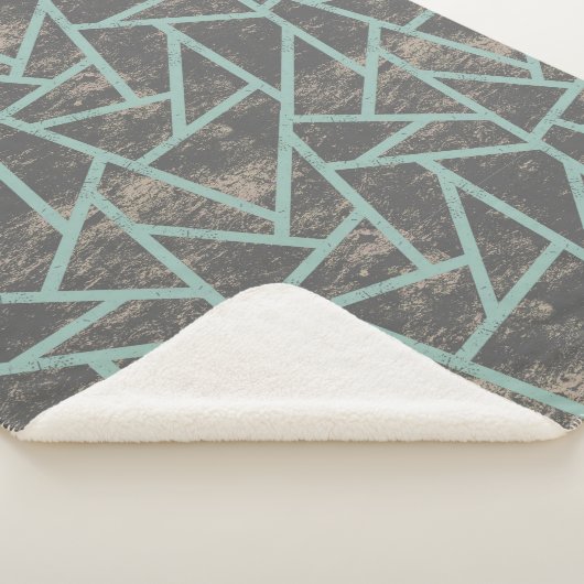 Bleek groen en grijs mozaïekpatroon sherpa deken (3/4)