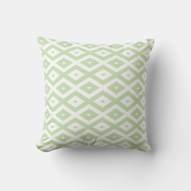Bleek groen en wit diamantpatroon kussen (Voorkant)