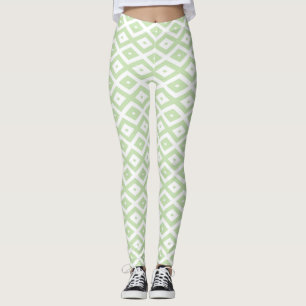 Bleek groen en wit diamantpatroon leggings
