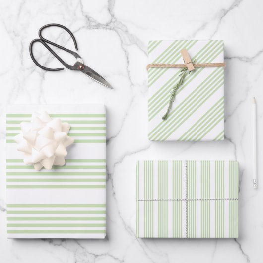 Bleek groen en wit vijf strepen patroon inpakpapier vel (Voorkant)